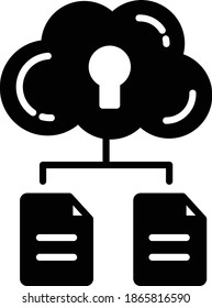 Data Encryption Vector Glyph Icon Design, Cloud computing and Internet hosting services Symbol on White background, Secure Cloud Document Storage Concept 