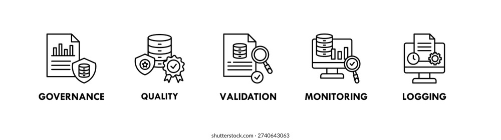 Data Engineering banner web icon illustration concept with icon of governance, quality, validation, monitoring, logging