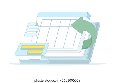 Data Entry Concept, Corporate Data Management. Document and File Manager, Data Inputting Jobs into Laptops. Secretary, or Administrator. Flat Illustration Design on Background.
