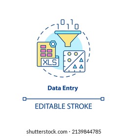 Data Entry Concept Icon. Information Input. Electronic Formats. Basic Digital Skills Abstract Idea Thin Line Illustration. Isolated Outline Drawing. Editable Stroke. Arial, Myriad Pro-Bold Fonts Used