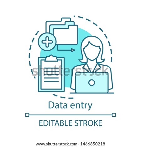 Data entry concept icon. Typist, transcriber, clerk idea thin line illustration. Part-time employment, freelance. Secretary, personal assistant. Vector isolated outline drawing. Editable stroke
