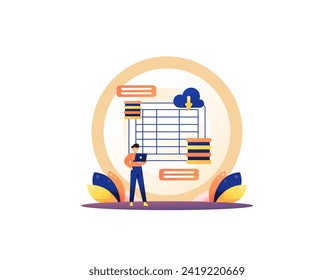 Data entry or Database administrator. Enter and update data into tables. Store and manage company data. design, inspect, maintain, and repair databases. illustration concept design. Vector