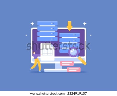 Data entry or Database Administrator. Enter and update data into the database. Stores and manages company data. design, inspect, maintain, and repair databases. illustration concept design. vector