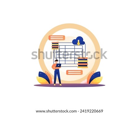 Data entry or Database administrator. Enter and update data into tables. Store and manage company data. design, inspect, maintain, and repair databases. illustration concept design. Vector