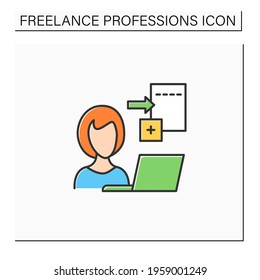 Data Entry Jobs Color Icon.Handle Different Types Of Electronic Data And Operating Devices.Enter Information Into A Database.Freelance Professions Concept. Isolated Vector Illustration