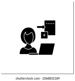 Data Entry Jobs Glyph Icon.Handle Different Types Of Electronic Data, Operating Devices.Enter Information Into A Database.Freelance Professions.Filled Flat Sign.Isolated Silhouette Vector Illustration