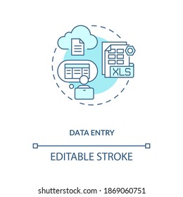 Data entry turquoise concept icon. Information manual input to document. Virtual assistant job idea thin line illustration. Vector isolated outline RGB color drawing. Editable stroke