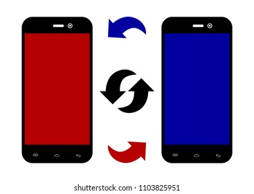 Data exchange between smartphones.Vector illustration.