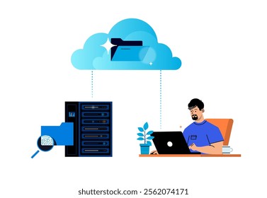 Data exchange between user and cloud storage. Color illustration.