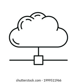 Data exchange cloud icon, protect remote info storage, database computer technology information outline flat vector illustration, isolated on white. Concept modern web server tool security.