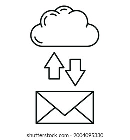 Data exchange cloud icon, protect remote info storage, database computer technology information outline flat vector illustration, isolated on white. Concept modern web server tool security.