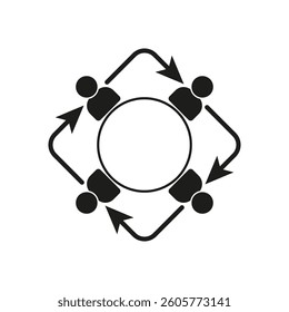 Data exchange icon. People communication cycle. Information flow symbol. Minimal vector design.