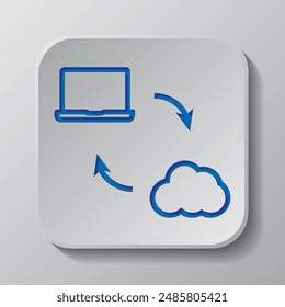 Vector de iconos de intercambio de datos. Diseño plano. Diseño de corte de papel. Símbolo azul cortado con sombra. Insignia gris Botón, fondo gris.ai