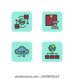 Conjunto de iconos de línea de intercambio de datos. Almacenamiento de datos globales, intercambio de archivos, carga de archivos, intercambio en la nube. Tecnología, red, concepto de conexión.
