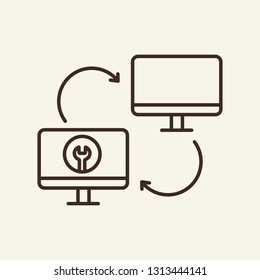 Data exchange line icon. Two computer screens on white background. Modern system concept. Vector illustration can be used for topics like modern life, communication