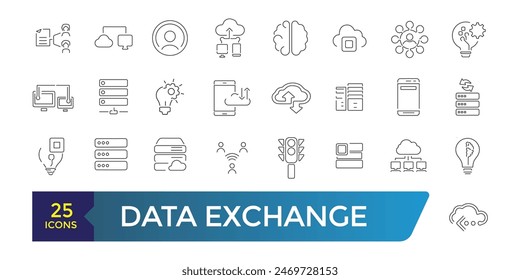 Data exchange line icons. Outline web and ui icon collection. Editable stroke. Vector illustration