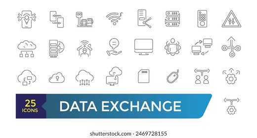 Data exchange line icons. Outline web and ui icon collection. Editable stroke. Vector illustration