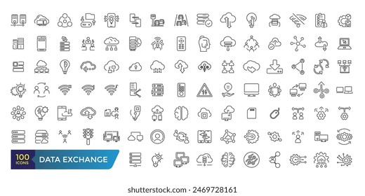 Data exchange line icons. Outline web and ui icon collection. Editable stroke. Vector illustration