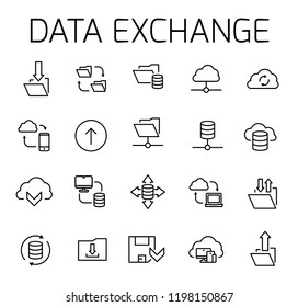 Data exchange related vector icon set. Well-crafted sign in thin line style with editable stroke. Vector symbols isolated on a white background. Simple pictograms.