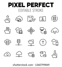 Data exchange related vector icon set. Well-crafted sign in thin line style with editable stroke. Vector symbols isolated on a white background. Pixel perfect. Editable stroke.