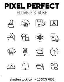 Data exchange related vector icon set. Well-crafted sign in thin line style with editable stroke. Vector symbols isolated on a white background. Pixel perfect. Editable stroke.