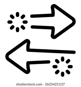 Data exchange is represented by two arrows with loading circles, symbolizing data transfer in progress