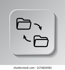 Data exchange simple icon vector. Flat design. Black icon on square button with shadow. Grey background.ai
