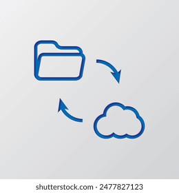 Data exchange simple icon, vector. Flat design. Paper cut design. Cutted blue symbol with shadow. Gray background.ai