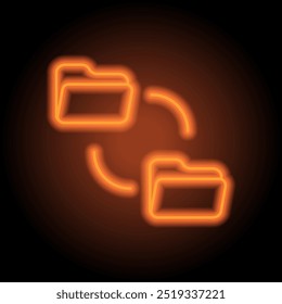 Data exchange simple icon vector. Flat design. Orange neon on black background.ai