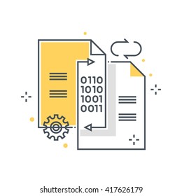 Data exchange, transfer concept illustration, icon, background and graphics. The illustration is colorful, flat, vector, pixel perfect, suitable for web and print. It is linear stokes and fills.