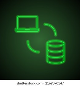Data exchange, transfer icon vector. Flat design. Green neon on black background with green light.ai