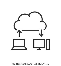 Data exchange via cloud service, linear icon. Line with editable stroke