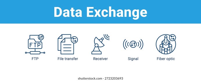 Concepto de Ilustración vectorial de ícono de Anuncio de Web de intercambio de datos, con ícono de FTP, transferencia de archivos, receptor, señal.