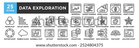 Data Exploration icon collection set. Containing design data, technology, digital, business, research, explore