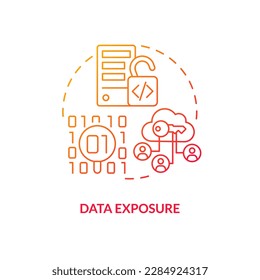 Data exposure red gradient concept icon. Procedural programming abstract idea thin line illustration. Sensitive information loss. Security level. Isolated outline drawing. Myriad Pro-Bold font used