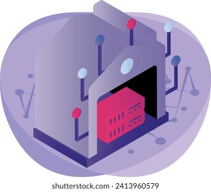 Data extracted from IoT devices isometric Concept, Mapping inter-connectivity Vector Icon Design, Big data Symbol, Business intelligence Sign,Web hosting and Data Center Stock Illustration