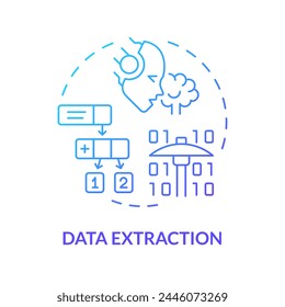 Icono de concepto de gradiente azul de extracción de datos. Inteligencia artificial, etl proceso. Análisis de documentos. Ilustración de línea de forma redonda. Abstractas idea. Diseño gráfico. Fácil de usar en infografía