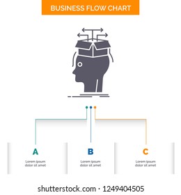 Data, extraction, head, knowledge, sharing Business Flow Chart Design with 3 Steps. Glyph Icon For Presentation Background Template Place for text.