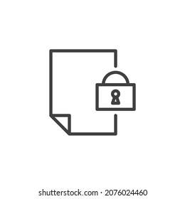 Data file protection line icon. linear style sign for mobile concept and web design. Document file with lock outline vector icon. Symbol, logo illustration. Vector graphics