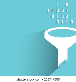 data filter, big data concept, blue background, flat and shadow theme