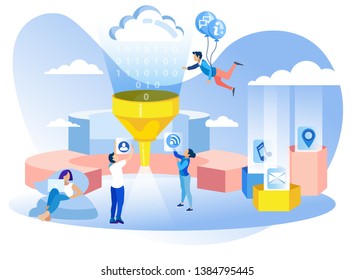 Data Filter Metaphor Banner Analytics Team Working Networking Technology Making Calculation Statistics Analytical Report Vector Creative Process Illustration Social Media Development Wireless Internet