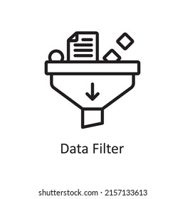 Data Filter Vector Outline Icon Design Illustration. Artificial Intelligence Symbol On White Background EPS 10 File