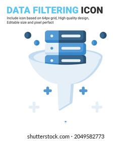 Data filtering icon vector with flat color style isolated on white background. Vector illustration database sign symbol icon concept for digital IT, logo, industry, technology, apps, web and project