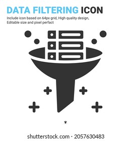 Data filtering icon vector with glyph style isolated on white background. Vector illustration database sign symbol icon concept for digital IT, logo, industry, technology, apps, web and all project