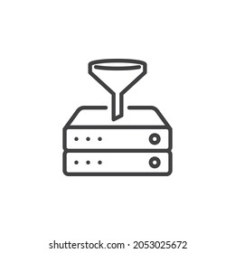 Data filtering line icon. linear style sign for mobile concept and web design. Filtering database server outline vector icon. Symbol, logo illustration. Vector graphics