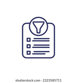 Icono de línea de filtrado de datos en blanco