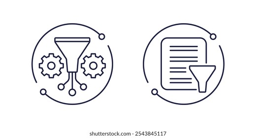 Iconos de línea de filtrado de datos en blanco