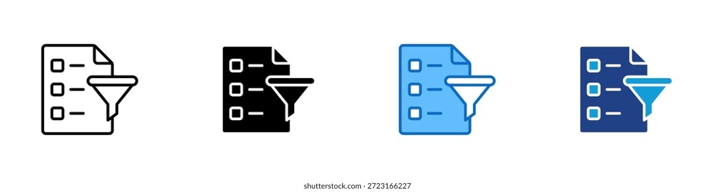 Data Filtering Multiple Style Icon Design Vector - Prozess der Sortierung und Filterung von Daten, um relevante und strukturierte Informationen zu extrahieren