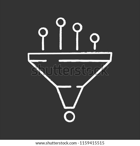 Data filtering and structuring system chalk icon. Machine learning process. Data mining. Funnel. Statistics gathering. Isolated vector chalkboard illustrations