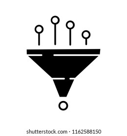 Data Filtering And Structuring System Glyph Icon. Machine Learning Process. Silhouette Symbol. Data Mining. Funnel. Statistics Gathering. Negative Space. Vector Isolated Illustration